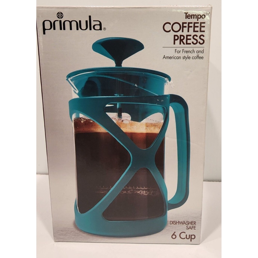 Primula Tempo  Teal 6 Cup Glass Coffee Press  NIB